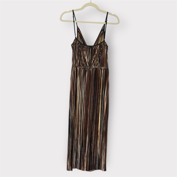 Amanda Uprichard Velvet Striped Multicolor V-Neck Spaghetti Strap Midi Dress- S - Picture 4 of 8